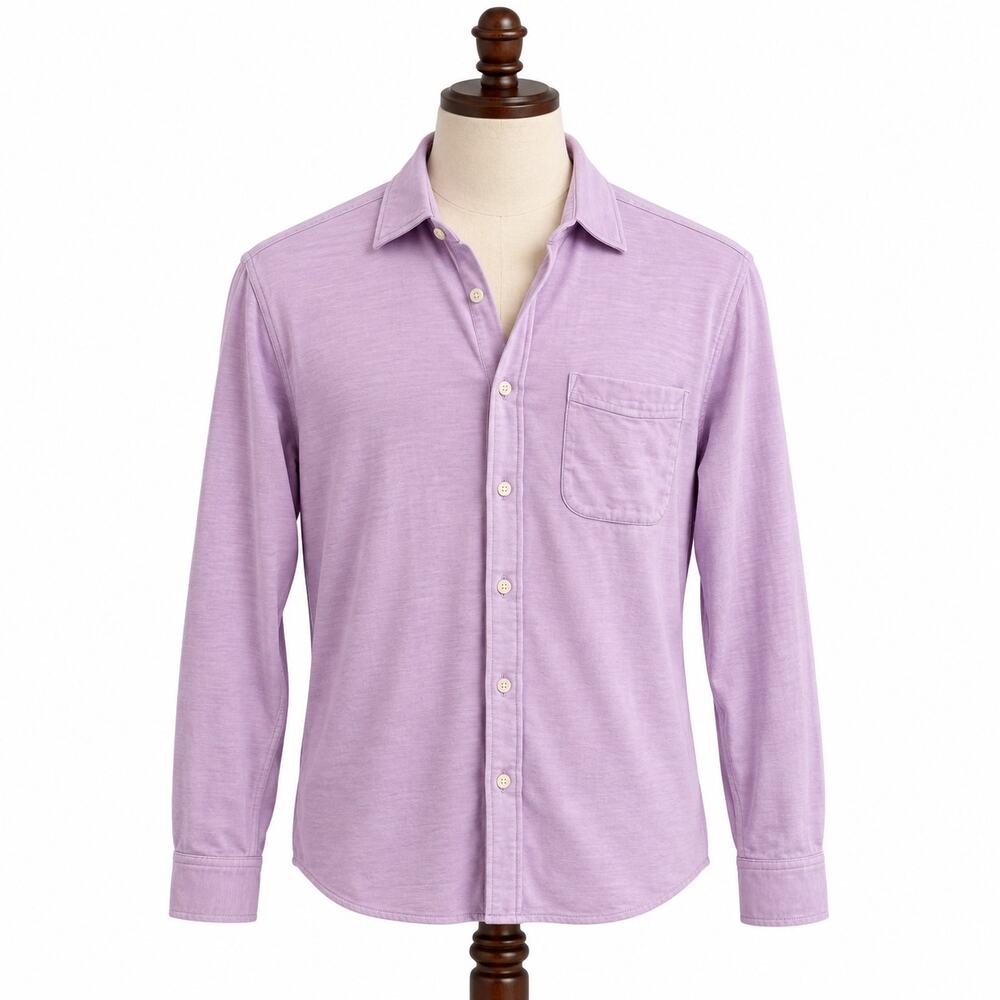 Faherty Sunwashed Knit Shirt M Faded Lilac Organic Cotton $148